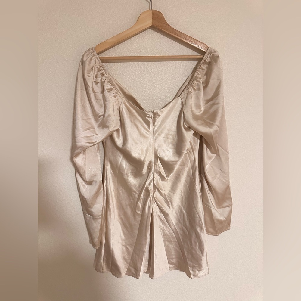 Lulus Sensational Fate Champagne Satin Cowl Neck Mini Dress - Picture 9 of 10